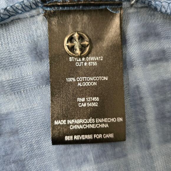 Affliction Black Premium Shirt Blue Plaid Long Roll tab Sleeves Dual Pockets L - Picture 13 of 13